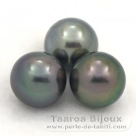 Lot de 3 Perles de Tahiti Semi-Rondes C de 9.8  9.9 mm