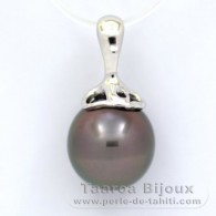 Pendentif en Argent et 1 Perle de Tahiti Semi-Baroque C 11 mm