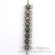 Bracelet en Argent et 8 Perles de Tahiti Semi-Rondes C de 9  9.3 mm