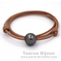 Collier en Cuir et 1 Perle de Tahiti Ronde C 14 mm