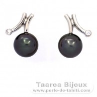 Boucles d'oreilles en Argent et 2 Perles de Tahiti Semi-Rondes B 9 mm