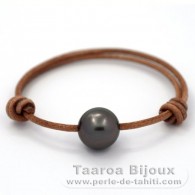 Bracelet en Cuir et 1 Perle de Tahiti Ronde C 13.3 mm