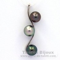 Pendentif en Argent et 3 Perles de Tahiti Rondes C de 8.8  8.9 mm