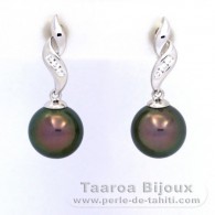 Boucles d'oreilles en Argent et 2 Perles de Tahiti Rondes C 9 mm