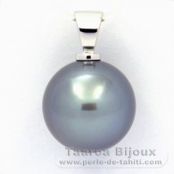 Pendentif en Or blanc 18K et 1 Perle de Tahiti Ronde B+ 13.4 mm