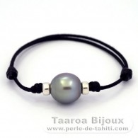 Bracelet en Coton Wax et 1 Perle de Tahiti Semi-Baroque B/C 14 mm