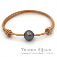 Bracelet en Cuir et 1 Perle de Tahiti Ronde C 12 mm