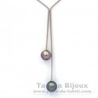 Collier en Argent et 2 Perles de Tahiti Rondes C 10.9 et 11.5 mm