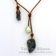 Collier en Cuir, 1 Perle d'Australie Baroque et 2 Opales