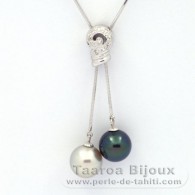 Collier en Argent et 2 Perles de Tahiti Rondes C+ 10.8 et 10.9 mm