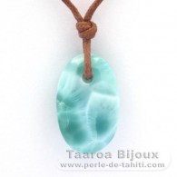 Collier en Coton cir et 1 Larimar - 21.5 x 13.2 x 6.4 mm - 2.85 gr