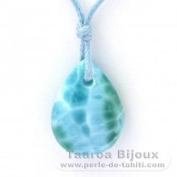 Collier en Coton cir et 1 Larimar - 23.3 x 17.5 x 7.8 mm - 4.55 gr