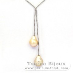 Collier en Argent et 2 Perles d'Australie Semi-Baroques C 13.9 et 14.4 mm