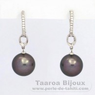 Boucles d'oreilles en Argent et 2 Perles de Tahiti Rondes C 11.2 mm
