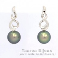 Boucles d'oreilles en Argent et 2 Perles de Tahiti Rondes C 10.6 mm