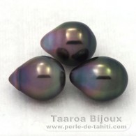 Lot de 3 Perles de Tahiti Semi-Baroques B de 9.3 à 9.5 mm