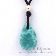 Collier en Coton cir et 1 Larimar - 20.6 x 12.8 x 6.4 mm - 1.25 gr