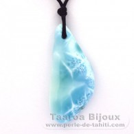 Collier en Coton cir et 1 Larimar - 52 x 23 x 8 mm - 14.65 gr