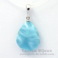 Pendentif en Or blanc 18K et 1 Larimar - 17 x 13.3 x 5.5 mm - 1.95 gr