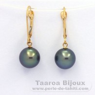 Boucles d'oreilles en Or 18K et 2 Perles de Tahiti Rondes B+ 9 mm