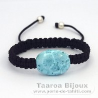 Bracelet en nylon et 1 Larimar - 16 x 21 x 8.1 mm - 4.6 gr