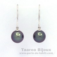 Boucles d'oreilles en Or blanc 18K et 2 Perles de Tahiti Rondes B 8.8 mm