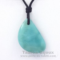 Collier en Coton cir et 1 Larimar - 30 x 20 x 8 mm - 7.8 gr