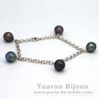 Bracelet en Argent et 5 Perles de Tahiti Cerclées B de 9 à 9.2 mm