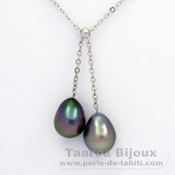 Collier en Argent et 2 Perles de Tahiti Semi-Baroques B 9.5 et 9.9 mm