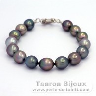 Bracelet en Argent et 15 Perles de Tahiti Semi-Baroques B de 9  9.4 mm
