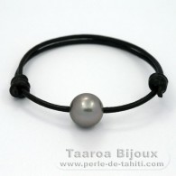 Bracelet en Cuir et 1 Perle de Tahiti Ronde C 13.1 mm