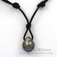 Collier en Coton Waxé et 1 Perle de Tahiti Cerclée C 12.6 mm