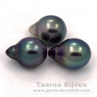 Lot de 3 Perles de Tahiti Semi-Baroques B de 9.9 à 10 mm
