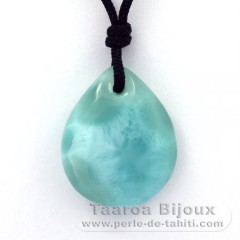 Collier en Nylon et 2 Larimar - 24.5 x 20 x 8 mm - 5.55 gr & 1.4 gr