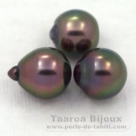 Lot de 3 Perles de Tahiti Semi-Baroques B de 9.1  9.4 mm