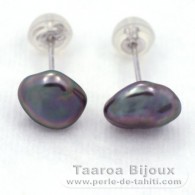 Boucles d'Oreilles en Or Blanc 18K et 2 Keishis de Tahiti