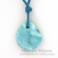 Collier en Coton cir et 1 Larimar - 17 x 15 x 5.1 mm - 1.96 gr