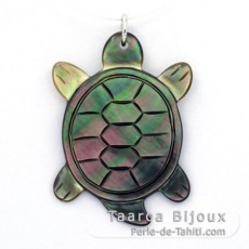 Pendentif Tortue en nacre de Tahiti et Argent .925 Rhodi