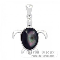 Pendentif Tortue en Nacre de Tahiti et Argent .925 Rhodi