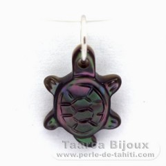 Petite Tortue en nacre de Tahiti et Argent - 13 x 8 mm