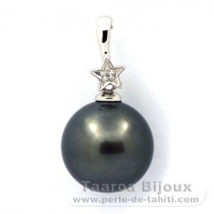 Pendentif en Argent et 1 Perle de Tahiti Ronde C 12.1 mm