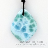 Collier en Coton cir et 1 Larimar - 39 x 30 x 7 mm - 13.9 gr