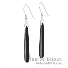 Boucles d'oreilles en Argent .925 Rhodi et Nacre de Tahiti