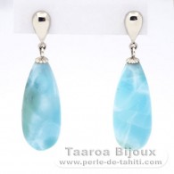 Boucles d'oreilles en Argent et 2 Larimar - 24 x 9.7 x 7 mm - 5.25 gr