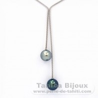 Collier en Argent et 2 Perles de Tahiti Rondes C+ 12.1 et 12.5 mm