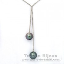 Collier en Argent et 2 Perles de Tahiti Rondes C 12.6 et 12.8 mm