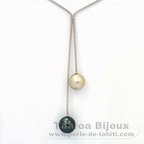 Collier en Argent et 2 Perles de Tahiti Rondes C 12.3 et 12.5 mm