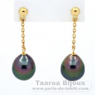 Boucles d'oreilles en Or 18K et 2 Perles de Tahiti Semi-Baroques B 8.1 mm