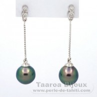 Boucles d'oreilles en Argent et 2 Perles de Tahiti Semi-Baroques B 8.6 mm