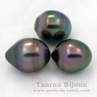 Lot de 3 Perles de Tahiti Cerclées B de 10.6 à 10.9 mm